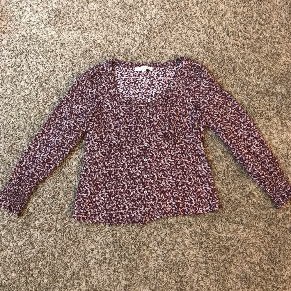LOFT floral leaf print button detail long sleeve blouse